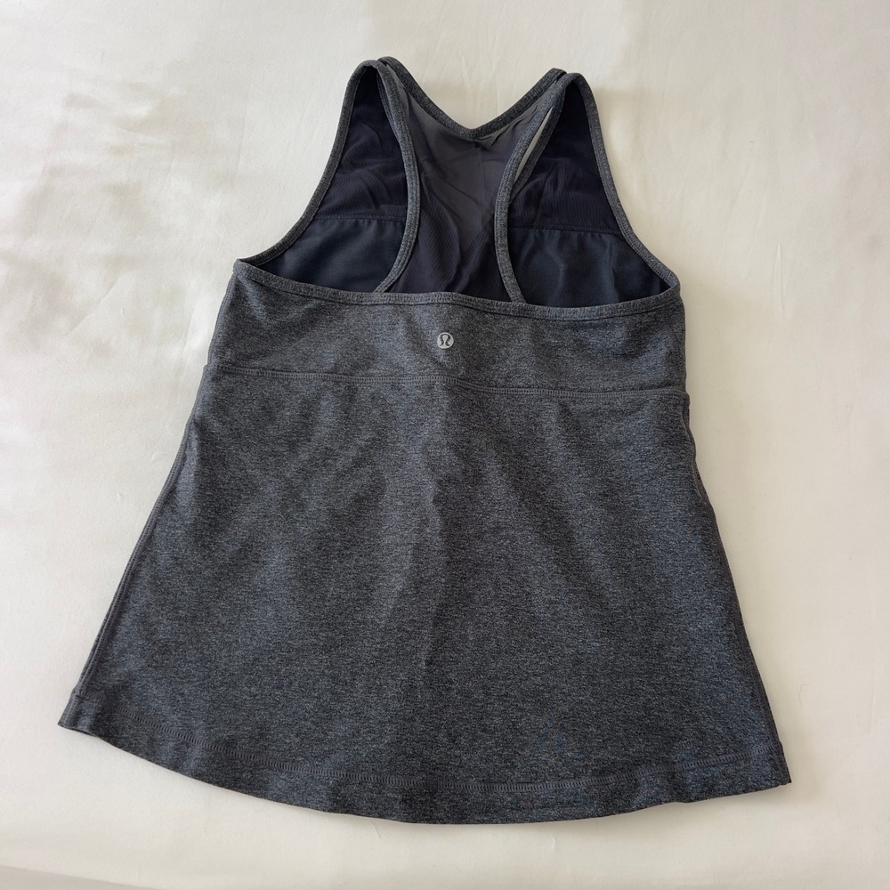 Lululemon Grey Heathered Surplice Racerback Tank Top with Mesh Back - Picture 4 of 4